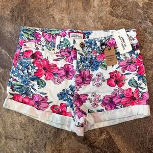 Forever 21 Premium Denim white pink floral jean denim shorts womens size 27 NWT